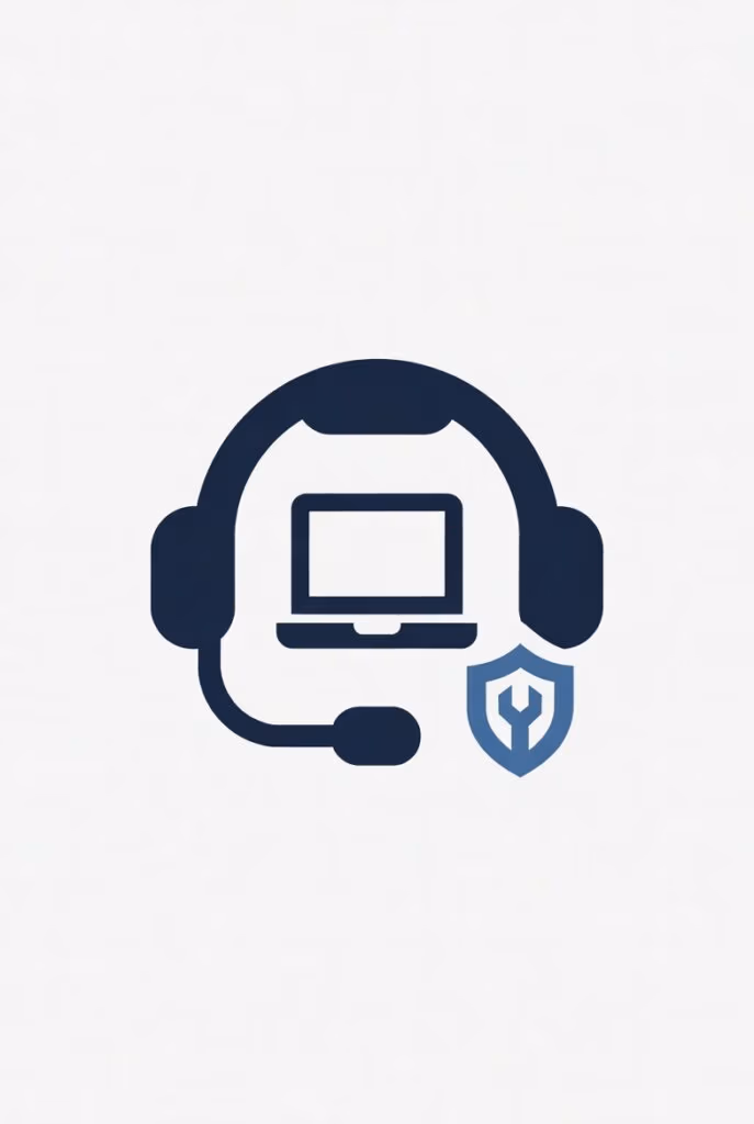 Blaues Icon mit Headset, Laptop und Schutzschild für den schnellen IT-Support und die Fernwartung in Göttingen.