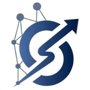Blaues Logo-Icon von Steeg IT-Systeme in Form eines stilisierten Buchstabens S mit einem Aufwärtspfeil und Netzwerkknoten.